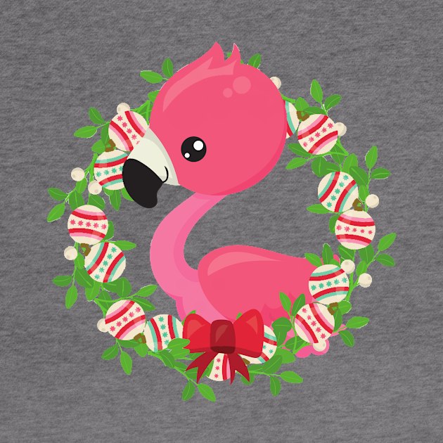 Christmas Flamingo, Christmas Wreath, Ornaments by Jelena Dunčević